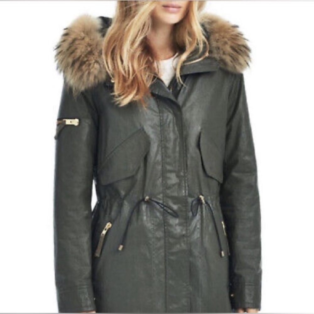 SAM. NYC Luxe Limelight Green Army Parka with Fur Hood Sz M